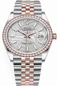 Replica 126281rbr Silver Palm Jubilee Rolex Datejust 36mm Stainless Steel and Rose Gold Ladies Watch