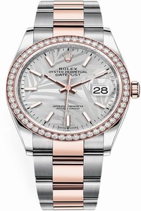 Replica 126281rbr Silver Palm Oyster Rolex Datejust 36mm Stainless Steel and Rose Gold Ladies Watch