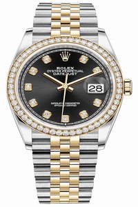 Replica 126283RBR Black Diamond Jubilee Rolex Datejust 36mm Stainless Steel and Yellow Gold Ladies Watch