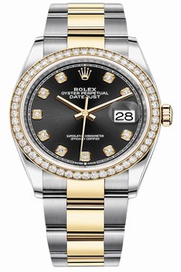 Replica 126283RBR Black Diamond Oyster Rolex Datejust 36mm Stainless Steel and Yellow Gold Ladies Watch