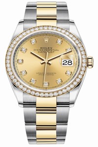 Replica 126283RBR Champagne Diamond Oyster Rolex Datejust 36mm Stainless Steel and Yellow Gold Ladies Watch
