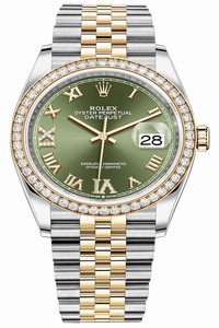 Replica 126283RBR Olive Green VI IX Roman Jubilee Rolex Datejust 36mm Stainless Steel and Yellow Gold Ladies Watch