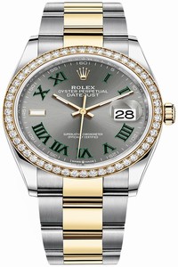 Replica 126283RBR Slate Roman Oyster Wimbledon Rolex Datejust 36mm Stainless Steel and Yellow Gold Ladies Watch