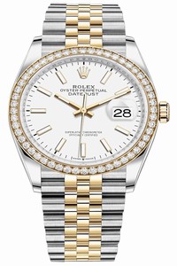 Replica 126283RBR White Index Jubilee Rolex Datejust 36mm Stainless Steel and Yellow Gold Ladies Watch