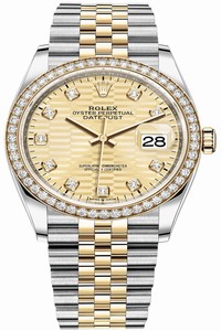Replica 126283rbr Golden Fluted Diamond Jubilee Rolex Datejust 36mm Stainless Steel and Yellow Gold Ladies Watch