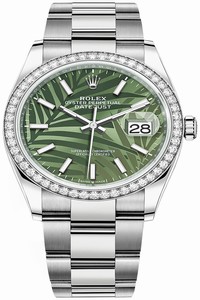 Replica 126284rbr Olive Green Palm Oyster Rolex Datejust 36mm Stainless Steel Midsize Watch