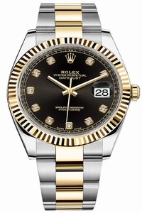 Replica 126333 Black Diamond Oyster Rolex Datejust 41mm Stainless Steel and Yellow Gold Mens Watch