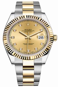 Replica 126333 Champagne Diamond Oyster Rolex Datejust 41mm Stainless Steel and Yellow Gold Mens Watch