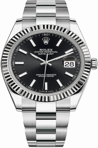 Replica 126334 Black Index Oyster Rolex Datejust 41mm Stainless Steel Mens Watch