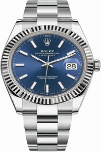 Replica 126334 Blue Index Oyster Rolex Datejust 41mm Stainless Steel Mens Watch