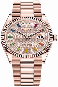 Replica 128235 Pave Rainbow Rolex Day-Date 36mm Everose Gold Midsize Watch