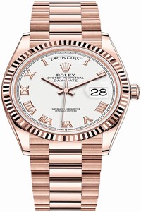Replica 128235 White Roman Rolex Day-Date 36mm Everose Gold Midsize Watch