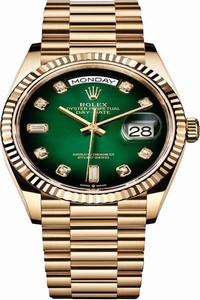 Replica 128238 Green Graduated Diamond Rolex Day-Date 36mm Yellow Gold Midsize Watch