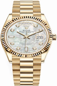 Replica 128238 MOP Diamond Rolex Day-Date 36mm Yellow Gold Midsize Watch
