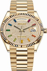 Replica 128238 Pave Rainbow Rolex Day-Date 36mm Yellow Gold Midsize Watch