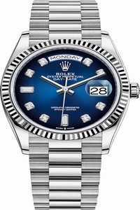 Replica 128239 Blue Graduated Diamond Rolex Day-Date 36mm White Gold Midsize Watch
