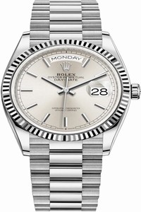 Replica 128239 Silver Index Rolex Day-Date 36mm White Gold Midsize Watch
