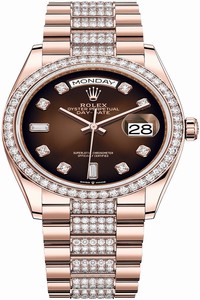 Replica 128345RBR Brown Graduated Diamond DB Rolex Day-Date 36mm Everose Gold Midsize Watch