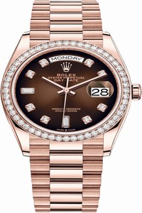 Replica 128345RBR Brown Graduated Diamond Rolex Day-Date 36mm Everose Gold Midsize Watch