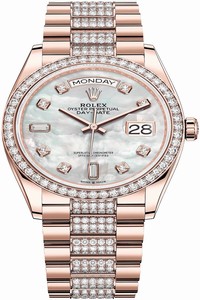 Replica 128345RBR MOP Diamond DB Rolex Day-Date 36mm Everose Gold Midsize Watch