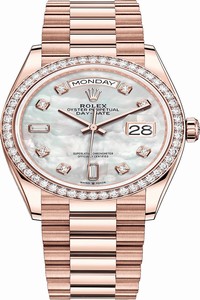 Replica 128345RBR MOP Diamond Rolex Day-Date 36mm Everose Gold Midsize Watch