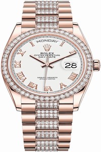 Replica 128345RBR White Roman DB Rolex Day-Date 36mm Everose Gold Midsize Watch