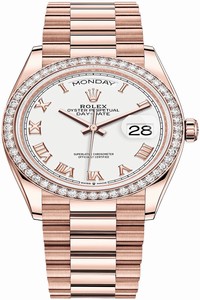 Replica 128345RBR White Roman Rolex Day-Date 36mm Everose Gold Midsize Watch