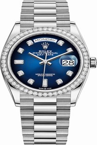 Replica 128349RBR Blue Graduated Diamond Rolex Day-Date 36mm White Gold Midsize Watch