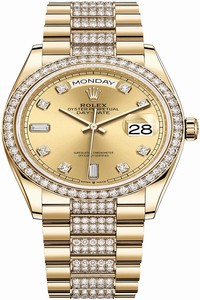 Replica 128348RBR Champagne Diamond DB Rolex Day-Date 36mm Yellow Gold Midsize Watch