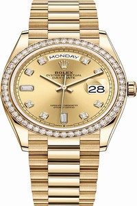 Replica 128348RBR Champagne Diamond Rolex Day-Date 36mm Yellow Gold Midsize Watch