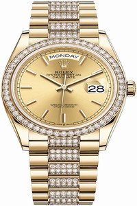 Replica 128348RBR Champagne Index DB Rolex Day-Date 36mm Yellow Gold Midsize Watch