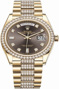 Replica 128348RBR Dark Grey Diamond DB Rolex Day-Date 36mm Yellow Gold Midsize Watch
