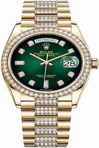 Replica 128348RBR Green Graduated Diamond DB Rolex Day-Date 36mm Yellow Gold Midsize Watch