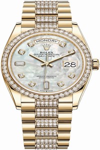Replica 128348RBR MOP Diamond DB Rolex Day-Date 36mm Yellow Gold Midsize Watch