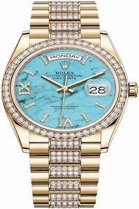 Replica 128348RBR Turquoise DB Rolex Day-Date 36mm Yellow Gold Midsize Watch