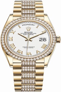 Replica 128348RBR White Roman Index DB Rolex Day-Date 36mm Yellow Gold Midsize Watch