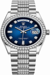 Replica 128349RBR Blue Graduated Diamond DB Rolex Day-Date 36mm White Gold Midsize Watch
