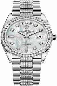 Replica 128349RBR MOP Diamond DB Rolex Day-Date 36mm White Gold Midsize Watch