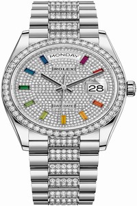Replica 128349RBR Pave Rainbow DB Rolex Day-Date 36mm White Gold Midsize Watch