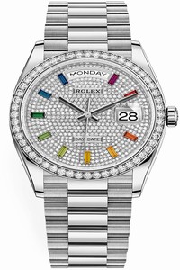 Replica 128349RBR Pave Rainbow Rolex Day-Date 36mm White Gold Midsize Watch