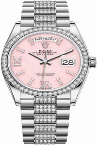 Replica 128349RBR Pink Opal DB Rolex Day-Date 36mm White Gold Midsize Watch