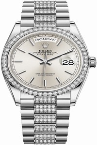 Replica 128349RBR Silver Index DB Rolex Day-Date 36mm White Gold Midsize Watch