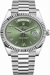 Replica 228236 Olive Green Roman Rolex Day-Date 40mm Platinum Mens Watch