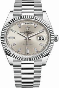 Replica 228236 Silver Baguette Rolex Day-Date 40mm Platinum Mens Watch