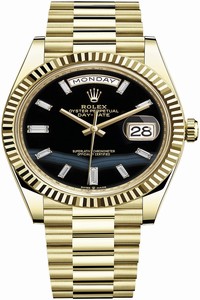 Replica 228238 Onyx Baguette Rolex Day-Date 40mm Yellow Gold Mens Watch