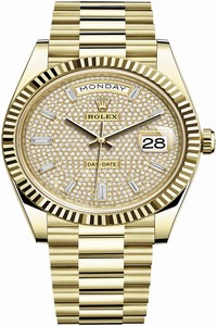 Replica 228238 Pave Baguette Rolex Day-Date 40mm White Gold Mens Watch