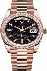 Replica 228345RBR Eisenkiesel Baguette Rolex Day-Date 40mm Everose Gold Mens Watch
