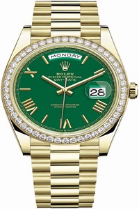 Replica 228348RBR Green Roman Rolex Day-Date 40mm Yellow Gold Mens Watch