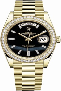 Replica 228348RBR Onyx Baguette Rolex Day-Date 40mm Yellow Gold Mens Watch