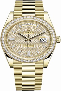 Replica 228348RBR Pave Baguette Rolex Day-Date 40mm White Gold Mens Watch